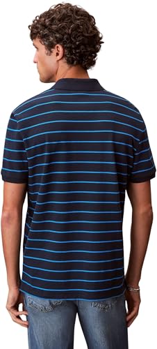 Calvin Klein Herren Poloshirt Kurzarm Striped Pique mit Knopfleiste, Blau (Dark Sapphire), 3XL – Ansicht 3