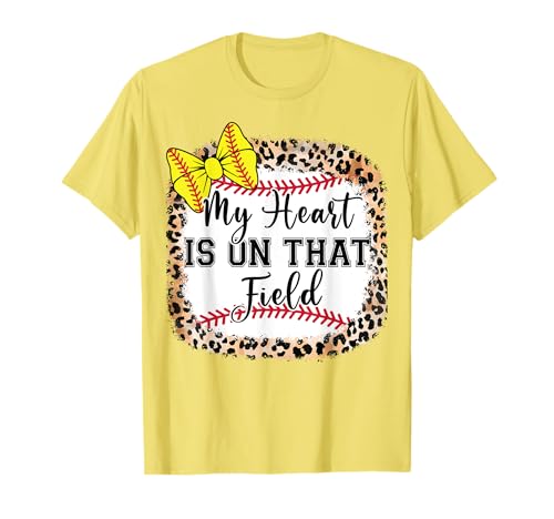 Softball Bow My Heart Is On That Field Teen Girl Mom Catcher T-Shirt