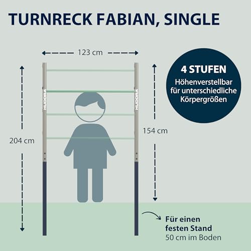 HUDORA Turnreck Fabian Standard/Pro - einfache/doppelte Turnstange für Kinder & Erwachsene - 4-fach höhenverstellbare Gymnastikstange - belastbare Outdoor-Fitnessstange für bis zu 100kg