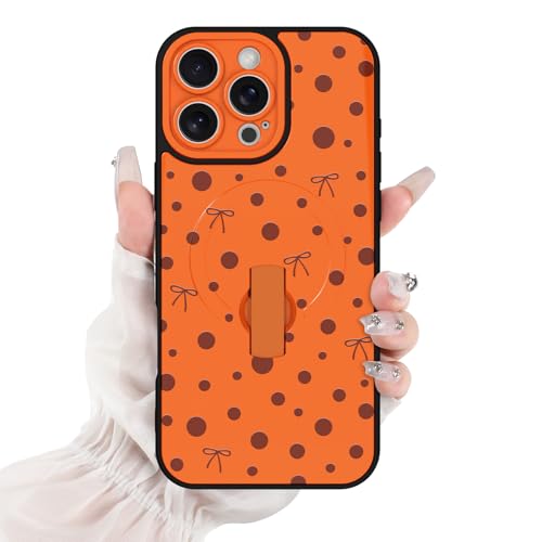 Coque iPhone 16 Pro à pois orange avec dragonne pour vos sorties en ville