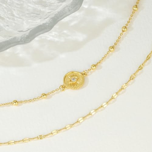 18K Gold Evil Eye Bracelets for Women 5A Cubic Zirconia Eye Adjustable Link Bracelets Protection Jewelry Gift with Card for Mother's Day Christmas2