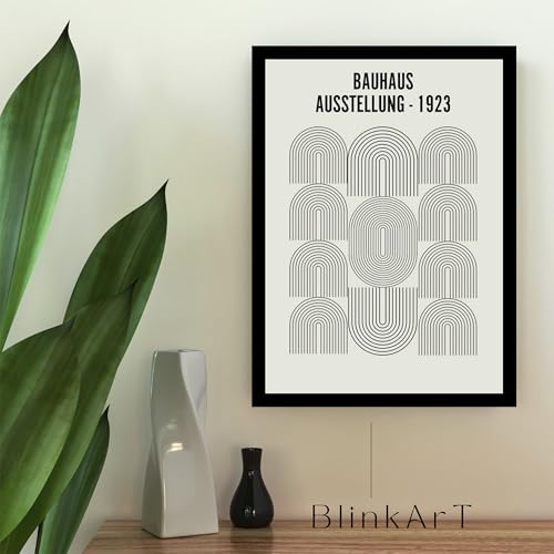 Image of BLINKART Vintage Bauhaus Retro Geometric Aesthetic Poster Gallery | Colorful Wrap Framed For Home Office Studio Living Room Modern Art Studio Decoration Abstract Shapes | (d83) | 13x10 Inch