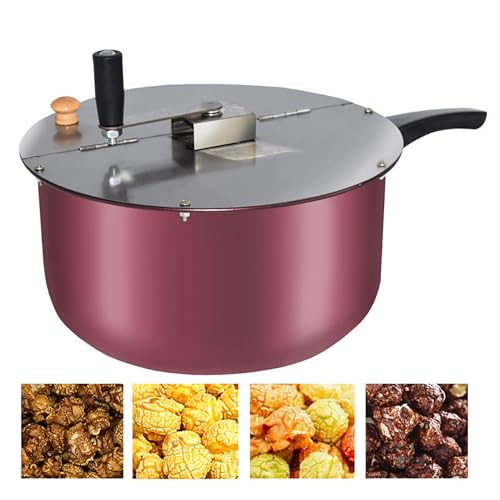 TYXFSMYXGS Máquina para Hacer Palomitas de maíz roja de Acero Inoxidable de 6 litros con sartén Antiadherente, asa Resistente al Calor y Tapa extraíble. Apta para cocinas de Gas. Ideal para cines.