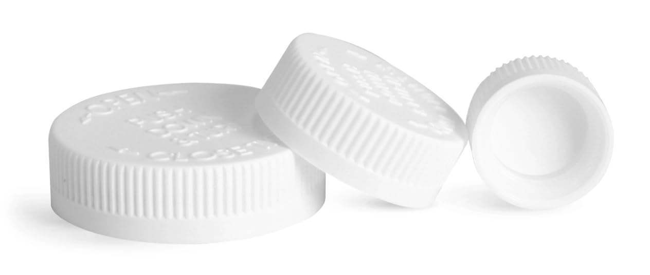 38/400 Plastic Caps, White Child Resistant PE Lined Caps