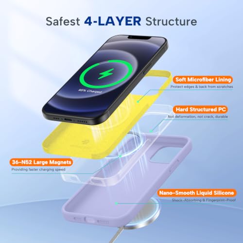 Image of miracase Magnetic for iPhone 12 Case /iPhone 12 Pro Case, [Soft Anti-Scratch Microfiber Lining], Compatible with MagSafe, Liquid Silicone Shockproof Drop Protection Phone Case for 12 /12 Pro,Violet