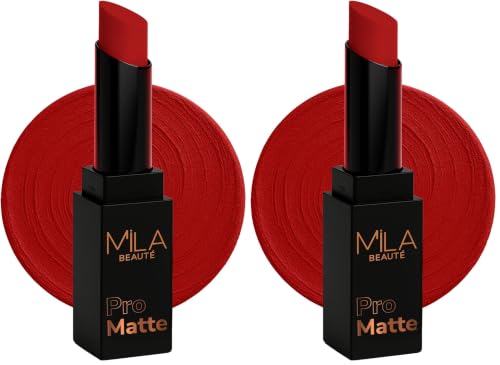 Image of Mila Beaute Pro Matte Lipstick | Highly Pigmented & Long lasting | Semi Matte Finish | Light Weight Lipstick | Single Swipe Application | Luxurious Lip Color | Shade - (Padmaavat, 4.2g) (Pack of 2)