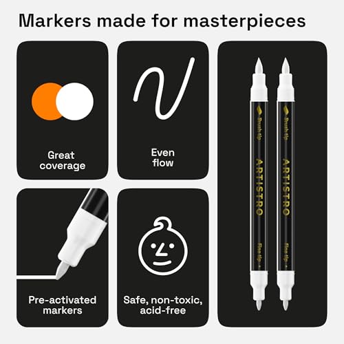 Image of ARTISTRO 2 White Dual-Tip Fabric Markers Decorating Kit Permanent for Cloth