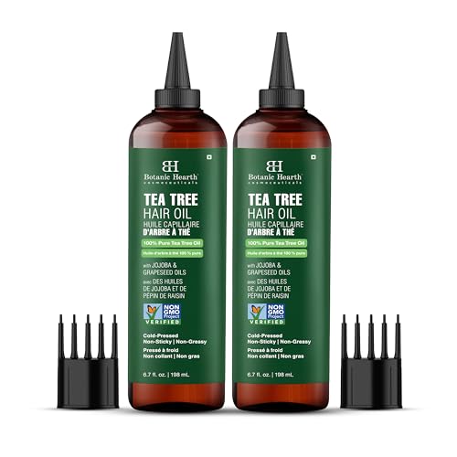 Botanic Hearth Hair Oil for Hair Growth | Strengthening Dry, Frizzy, Damaged Hair & Scalp Treatment | No Parabens or Harmful Sulfates | All Hair Types | Tea Tree Hair Oil - 6.7 Fl Oz (2 Pack)