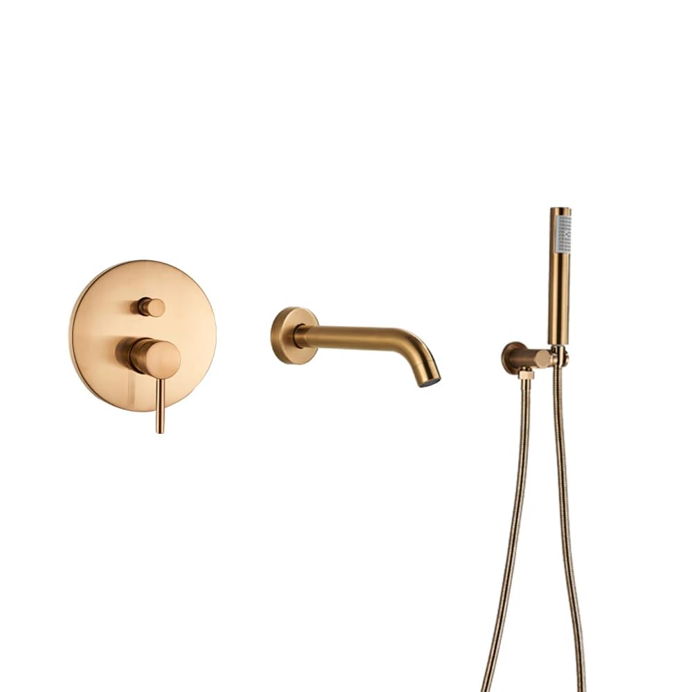 Robinet de douche or rose anticalcaire avec bec rotatif gain de place pour petite baignoire