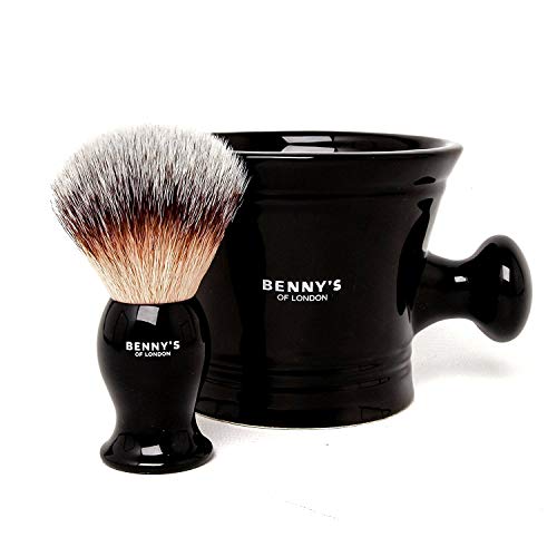 Shaving Brush & Bowl Gift Set  Bennys of London - Special Offer - Men's Gift idea - Our Best Selling Shaving Brush with Ceramic Black Mug for Lathering Shave Soap and Cream