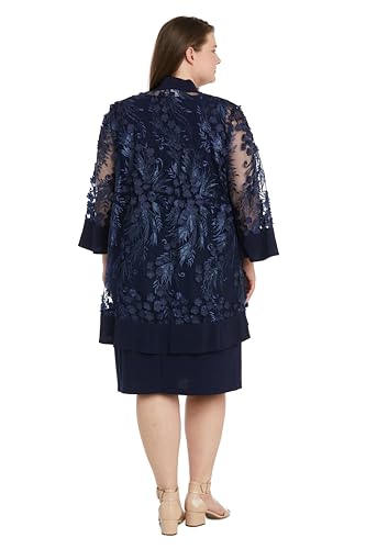 Image of R&M Richards Women's 2-Piece Sheath Dress W /Sheer 3D Floral Jacket & Detachable Necklace