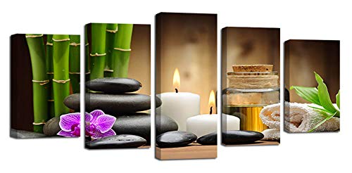 Ardemy Canvas Painting Art Zen Stones Candle Botanical 5 Pieces, Stretched and Framed