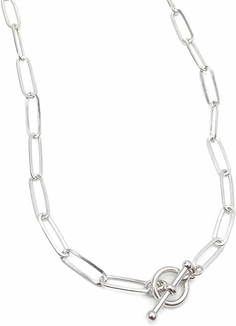 Paperclip Chain Necklace, All Sterling Silver Paperclip Chain with Toggle Clasp, Large Links 3x10mm