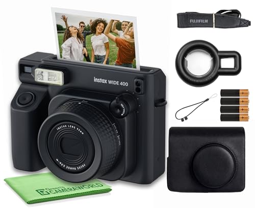 Image of Fujifilm Instax Wide 400 Instant Film Camera - Black Bundle with Compatible Carrying Case + Microfiber Cleaning Cloth