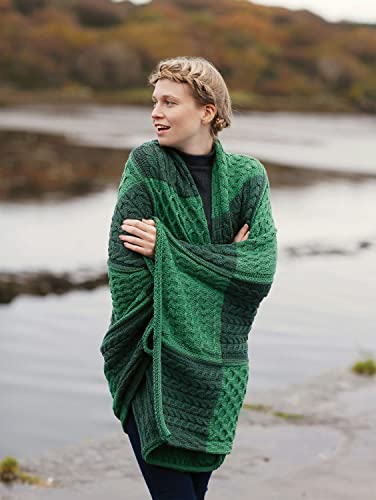 Aran Woollen Mills Irish Knit Blanket Merino Wool Patchwork Intarsia Throw Made In Ireland (Kiwi/Connemara Green) #TOP1