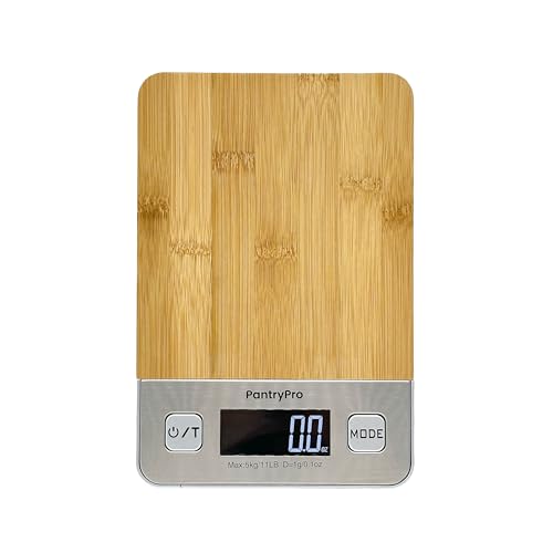 PantryPro Bamboo Platform Digital Kitchen Scale - 11 pounds Capacity LCD Display Grams and Ounces AAA Battery Included (Natural)