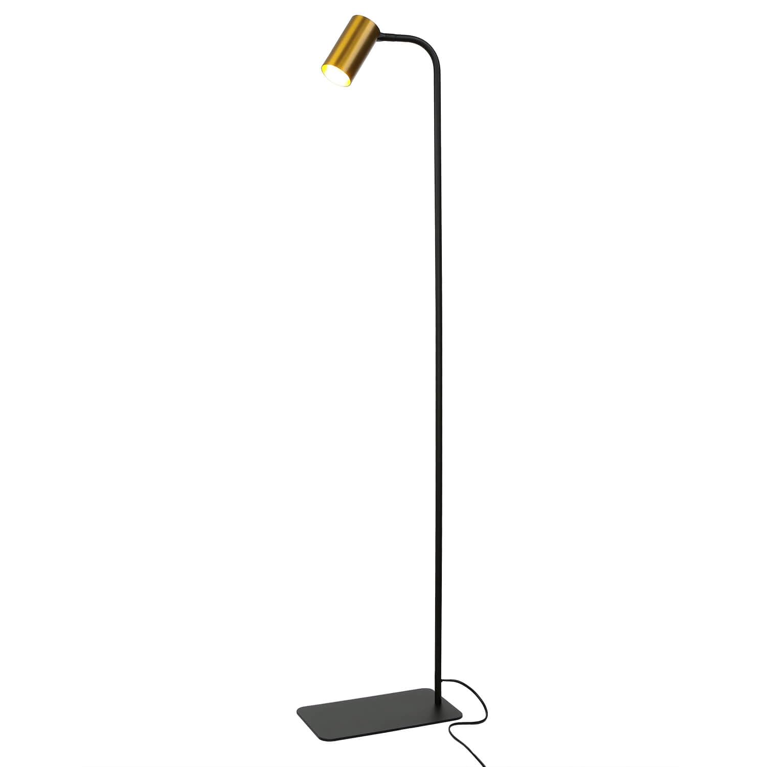Licht-Erlebnisse Stehlampe Messing, Schwarz-Messing, Metall, Spot, schwenkbar, Kabelschalter, GU10, H:126 cm, Stehleselampe, Stehleuchte Wohnzimmer, Schlafzimmer