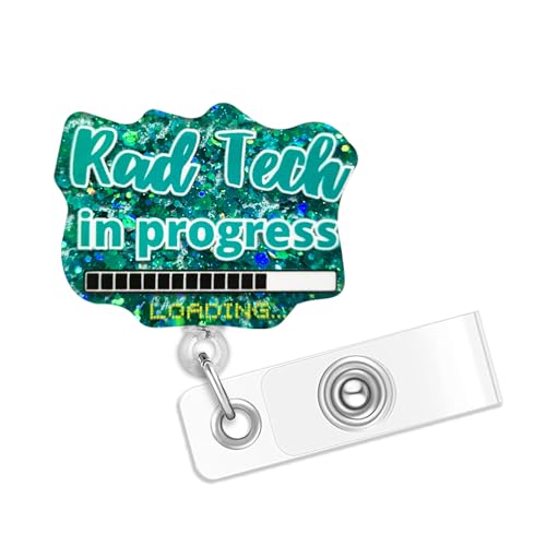 Image of Rad Tech in Progress Badge Reel, Funny X-ray Technician Badge Reels Retractable, Cute Badge Accessory Acrylic Badge Holder for MRI Tech Rad RN Nurse Doctor Student Radiology Tech Gifts