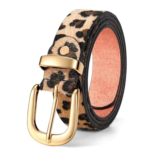 JASGOOD Womens Leather Belt for Jeans Pants Fashion Ladies Belt for Dresses with Gold Buckle