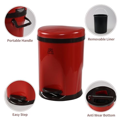 Caneca de basura plástica redonda 7 L con pedal rojo miniatura 5