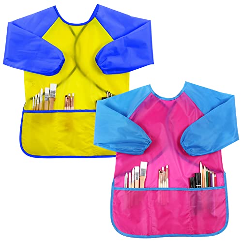 KASURE Grembiule Impermeabile Per Pittura Bambini - 2 Pezzi Con Tasche E Maniche Lunghe, Per Attività Artistiche