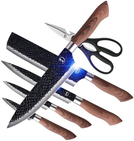 RITSU Chef Knife - 8" Chef's Knife, Black Titanium Coated Blade Japanese Chef Knife, SUS430 Stainless Steel Handle, Ultra Sharp Kitchen Knife (6 PC Knife Set) (Knife-004)