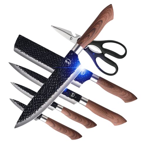 Ritsu Chef Knife - 8" Chef's Knife, Black Titanium Coated Blade Japanese Chef Knife, Sus430 Stainless Steel Handle, Ultra Sharp Kitchen Knife (6 Pc Knife Set) (Knife-004) #TOP2