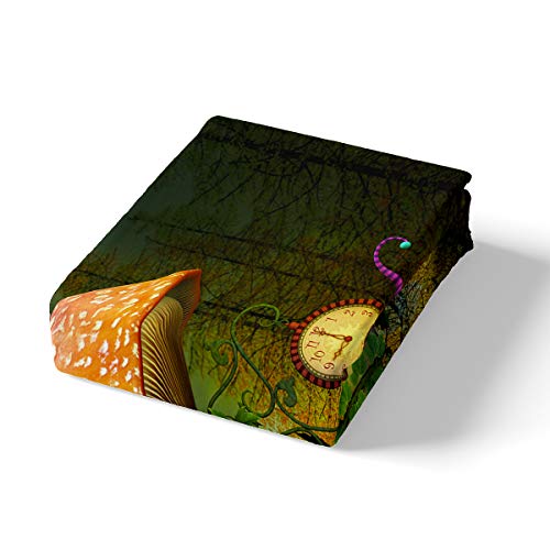 Nursery Mushroom Bedding Set Kids Fairy Forest Comforter Cover Magic Lilliputian Cartoon Fungus Plant Duvet Cover Anime World Clock Fantasy Garden Bedclothes 2Pcs Twin Size Green Child Room Decor #TOP1