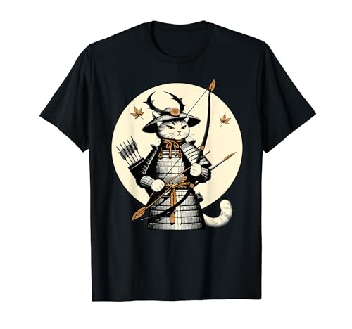 Samurai Cat Ashigaru Warrior Japonés Ninja Kitten Bow Arrow Camiseta