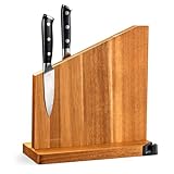 Gourmetop Messerblock Magnetisch mit Integriertem Schärfer, 100% Akazienholz Messerblock ohne Messer, Starker Doppelseitiger Magnetischer Messerhalter für die Küche, Helles Holz