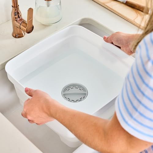 Minky Washing Up Bowl with Sink Plug Strainer, Multipurpose Square Basin, White, 11L, UK Made - Image 3