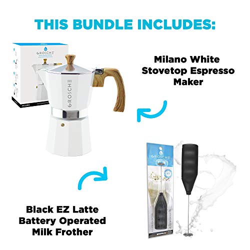 GROSCHE-Milano-Stove-top-espresso-maker-3-espresso-cup-size-5-oz-White-and-battery-operated-milk-frother-bundle-for-lattes GROSCHE Milano Stove top espresso maker 3 espresso cup size 5 oz White and battery operated milk frother bundle for lattes