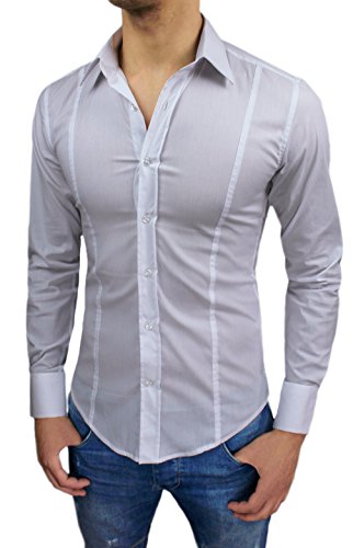 AK collezioni Camicia Uomo Slim Fit Super Aderente Nuova Casual Elegante in Cotone (S, Bianco)