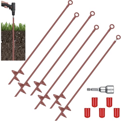 Lasnten 6 Pcs 30 Inch Long Spiral Ground Anchor Heavy Duty Blade Earth Anchor Kit Metal Anchors Hook Beach Sand Stakes Camping for Securing Animals, Shelters, Tents, Canopies (Brown) by Lasnten - Used condition - US$67.16