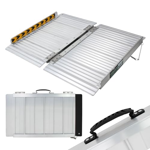 TRUTZHOLM Rollstuhlrampe 61 cm klappbar Aluminium Auffahrrampe 272 kg Mobile Rampe mit Rillenprofil Tragegriff breite Rollstuhl Rampe für Schwellen Stufen Bordsteine Rollator & Elektromobil