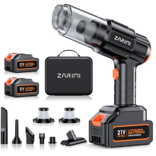 ZARIMI Car Vacuum Portable Cordless, 50000Pa High Power Rechargeable Dust Buster with 2 Batteries & Charger, 6-in-1 Handheld Vacuum Cleaners for Home, Car, Pet Hair, Keyboard, Graphite Black