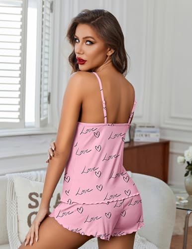 Image of Ekouaer Womens Cami Pajama Sets 2 Piece Ribbed Knit Lingerie Sleeveless Tank Top and Shorts Camisole Pjs Sleepwear