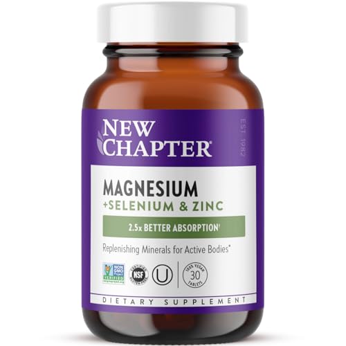 New Chapter Magnesium + Selenium & Zinc Tablets - Bone Health & Muscle Support Supplement* - Supports Electrolyte Balance* - Vegan Gluten Free Non-GMO & Kosher - 30 Tablets