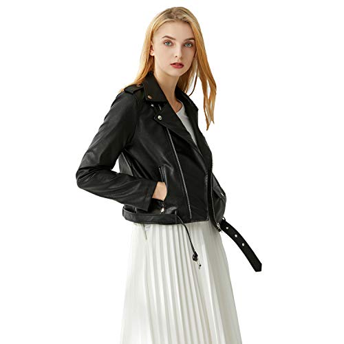 Yilanuoyi Women's Faux Leather Motor Jacket Zip-Up Slim Pu Biker Coat With Belt (Kd, M) #TOP4