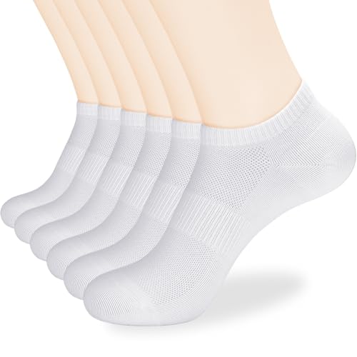 Corlap Womens Ankle Cotton Socks - No Show Low Cut Athletic Running Soft Thin White Socks 6 Pairs