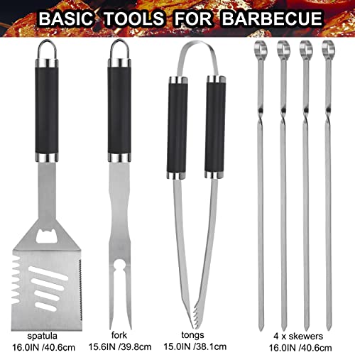 grilljoy 20PCS Heavy Duty BBQ Grill Tools Set - Extra Thick Stainless Steel Spatula, Fork& Tongs - Complete Barbecue Accessories Kit in Aluminum Storage Case - Perfect Grill Gifts for Men - Thumbnail 2