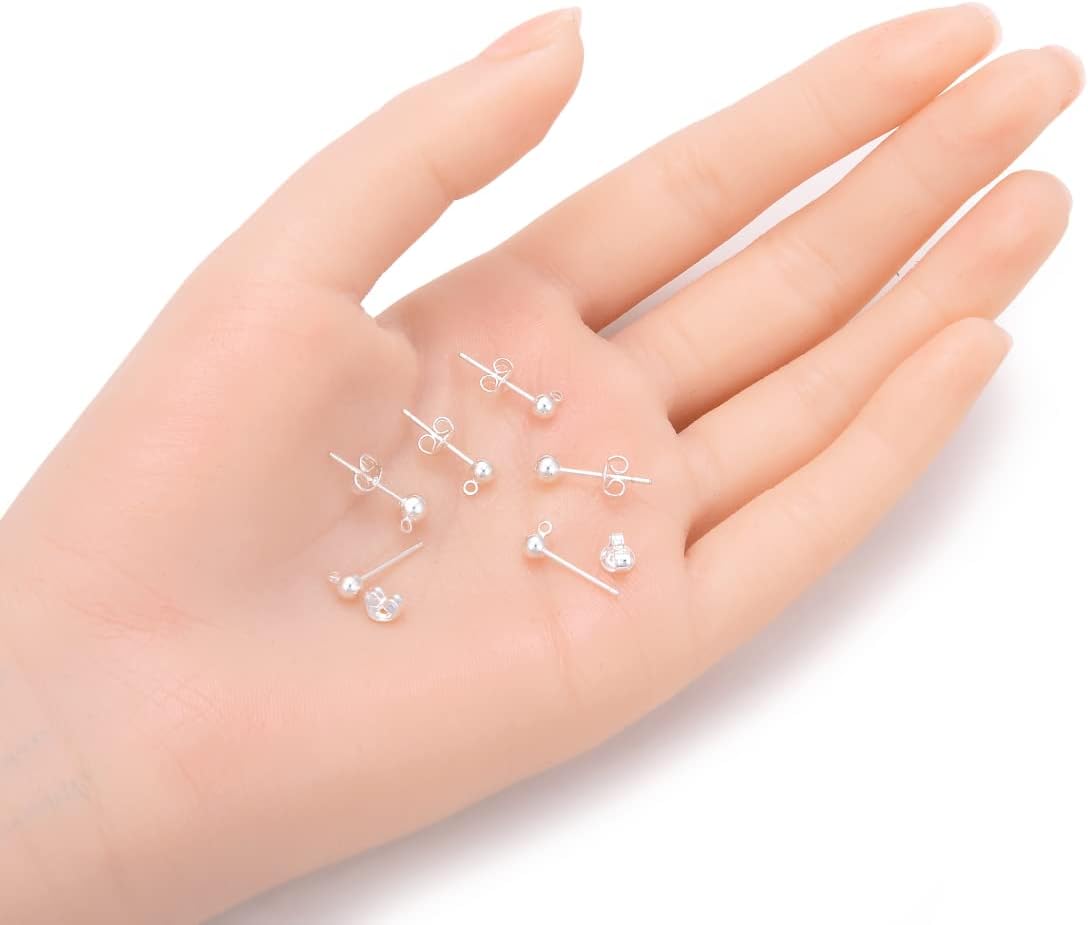 Adabele 40pcs Hypoallergenic Earring Posts 3.5mm Ball Post Closed Loop with Earnut Back Silver Plated Brass Earrings Making CF217-2
