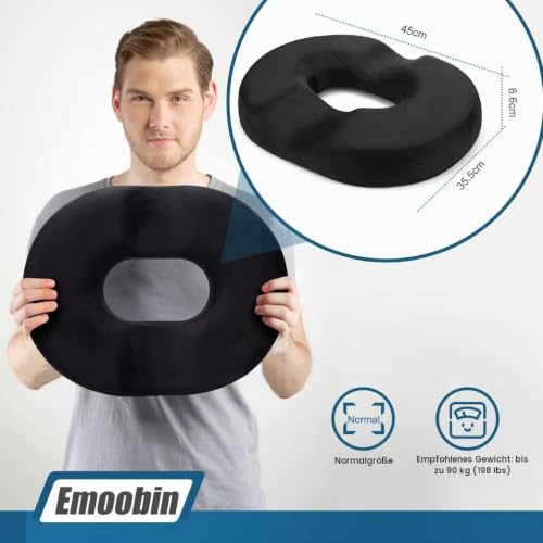 Emoobin Donut Sitzkissen – Ergonomisches Ringkissen für Bürostühle und Zuhause, Lindert Druck durch langes Sitzen, 45 cm, Schwarz – Ansicht 3