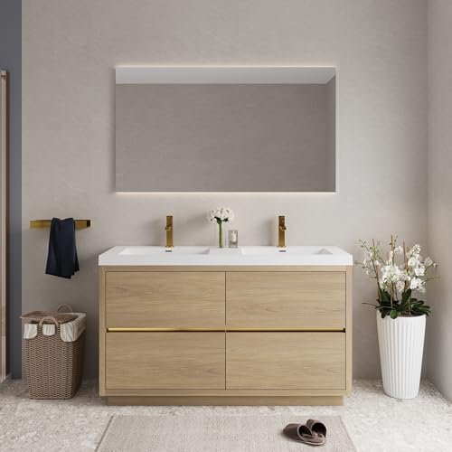 Abruzzo 60" Natural Oak Freestanding Bathroom Vanity with Double Sinks