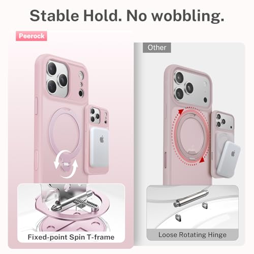 Peerock for iPhone 17 Pro Max Case: with 360° Spin Magnetic Stand, Camera Control Button, Fit for MagSafe, Military Drop Protective Slim Phone Cover for 17 ProMax with Ring Kickstand, 6.9", Pink - image 8