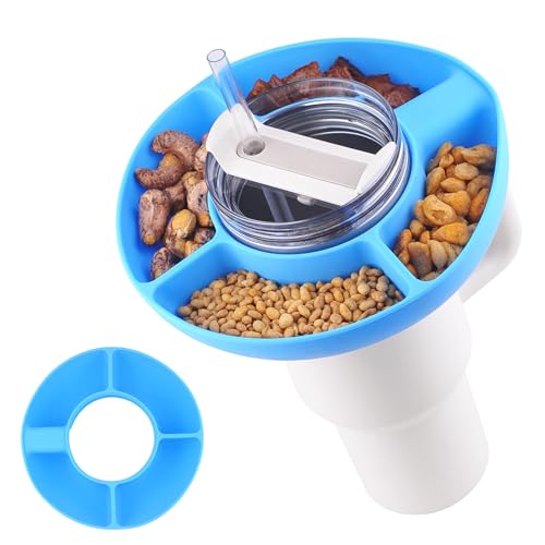 JJWNMLL Snackschale für Stanley Cup 40 oz - Wiederverwendbares Silikon-Zubehör mit Griff 4-Fach Snack-Tablett (Blau)