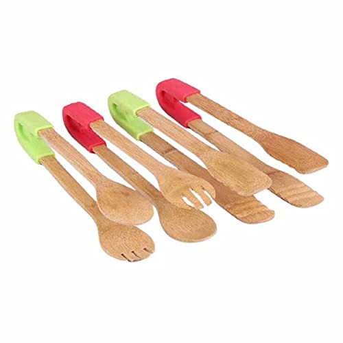 Pinces de Cuisine 1 pièces 2 en 1 cuillère Pelle Fourchette Pinces à Pain en Bambou Outil de Barbecue Alimentaire Pince en Bois Pince à Nourriture Pince à Pain (B2)