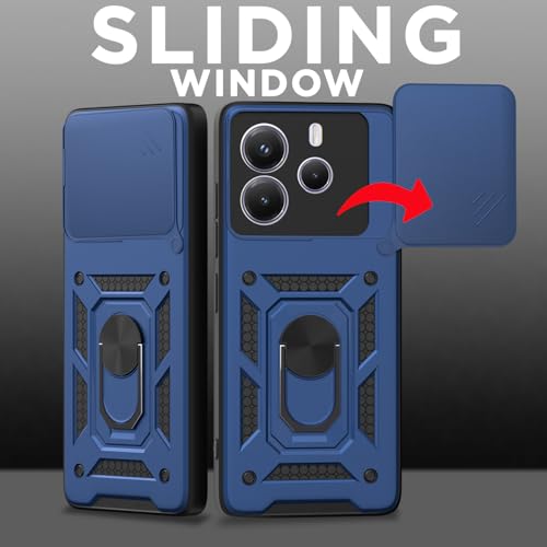 Image of Pikkme Back Cover for Redmi Note 14 5G | Sliding Camera Shield with Ring Stand | D10 Full Camera Protection Bumper Case (Blue)