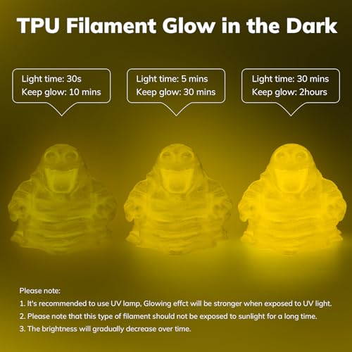 Image of AMOLEN 95A TPU 3D Printer Filament, 1.75mm Glow in The Dark Yellow, Soft TPU Flexible 3D Printing Filament, Best with UV Lamps, 1kg Spool, Dimensional Accuracy + /- 0.02 mm, Fit Most 3D Printers