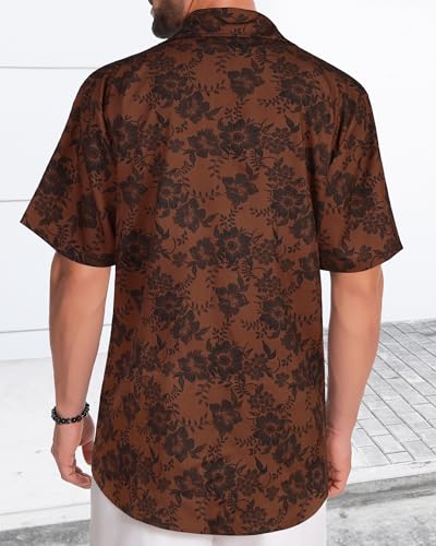 Image of Men Hawaiian Shirt Short Sleeve Summer Beach Button Down Shirts with Pocket